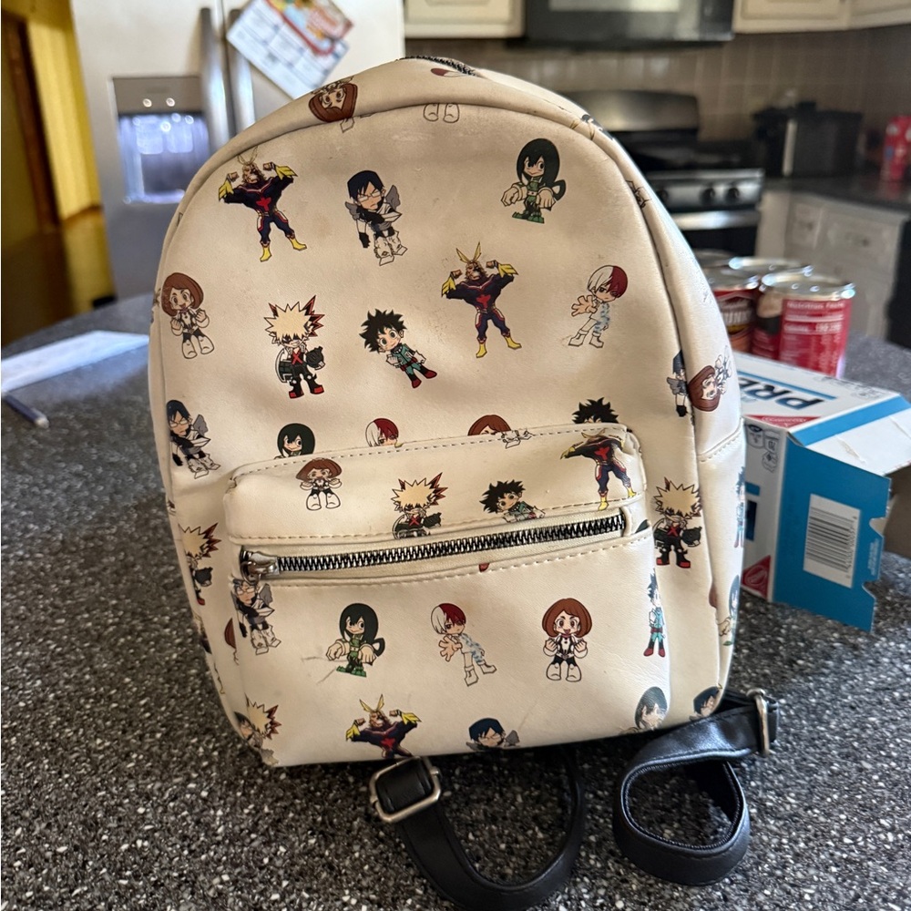 Cream Kids Mini Backpack with Cartoon Character Print